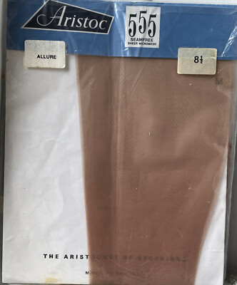 Vintage Strümpfe Aristoc 555 nahtlos transparent Micromesh Allure hellbraun Größe 8,5 neu in Verpackung