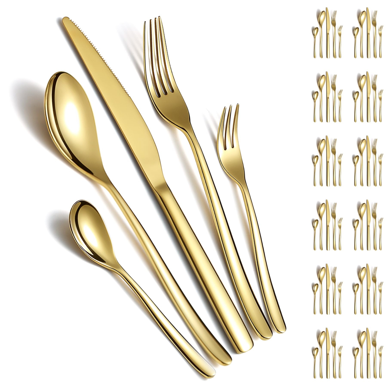 Goldbesteck-Set 60 teiliger Service für 12 Personen, goldenes Titan-Besteck-S...