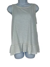 Loft White Sleeveless Ruffle Open Cross Back Tank Top Size XS
