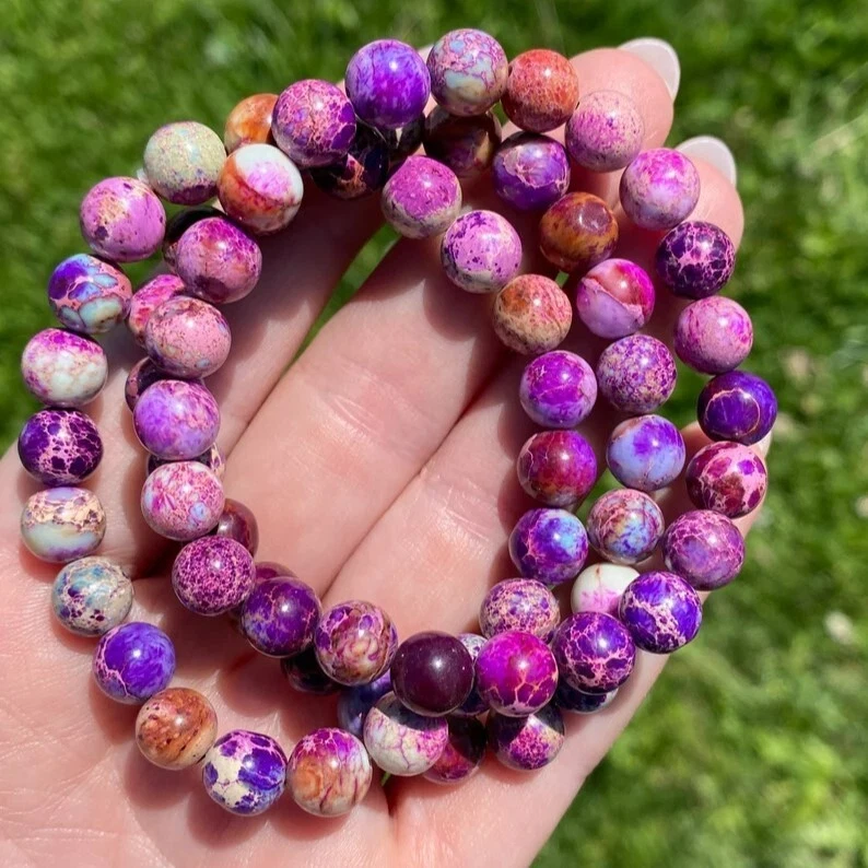 60 Pièces Perles Pierre Naturelles De Jaspe Blanc Violet Regal Sea