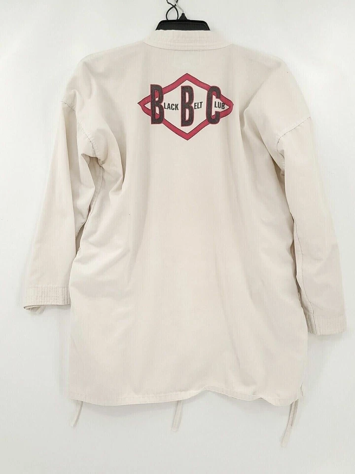 Macho Martial Arts Mens Jacket Size 5/190 Solid White Black Belt Club Stains - Image 2 of 4