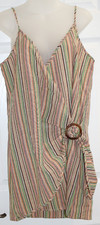 NWT Lumiere  multicolor striped tie front faux wrap dress Sz L