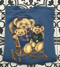 Vintage 80s Crewneck Teddy Bear Family Blue 1980s Pullover Sweatshirt Small