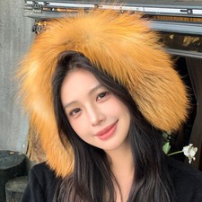 Women's Large Full Covered Real Fox Fur Earmuffs Ear Muffs Fox Scarf Warm Collar