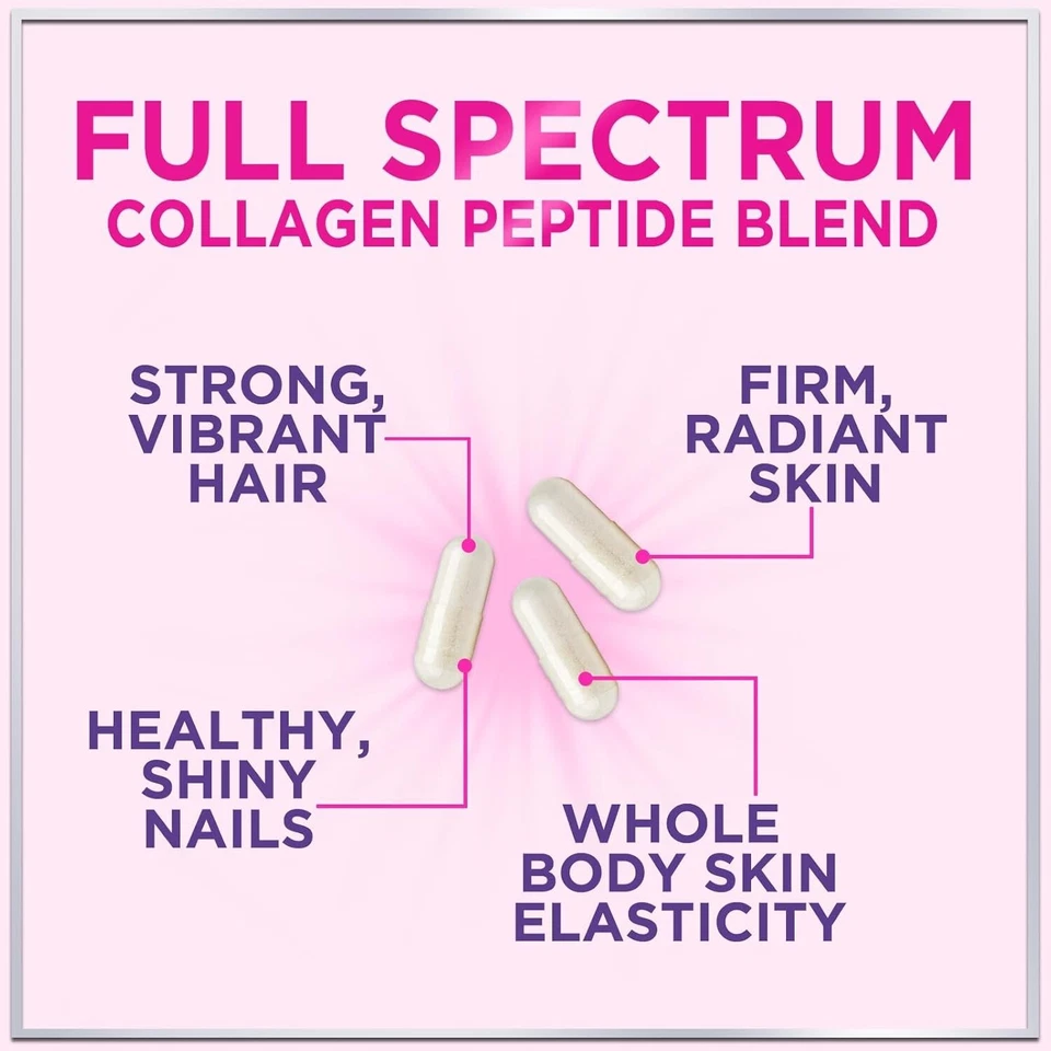 Píldoras de péptidos de colágeno 1000 mg cápsulas hidrolizadas antienvejecimiento tipos I, II, III, V, X Foto 4 de 4