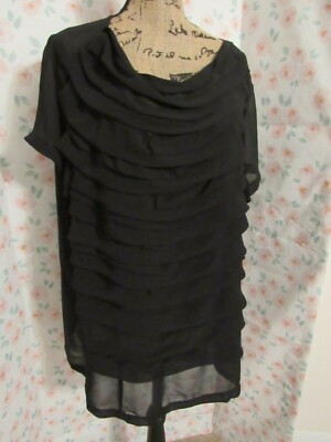 AVENUE, WOMEN'S NEW Black Polyester Short Sleeved Ruched Career Blouse, SZ 22/24