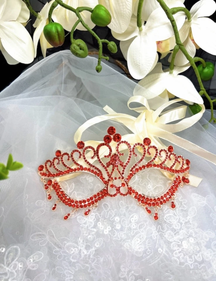 Masquerade Mask for Women, Red Mask, Rhinestone, Venetian Party, Evening Prom - Image 3 of 3
