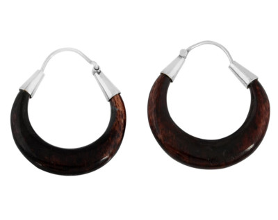 Artisan Crafted Sterling Silver Beautiful Wood Hoop Jewelry Earrings Free Ship