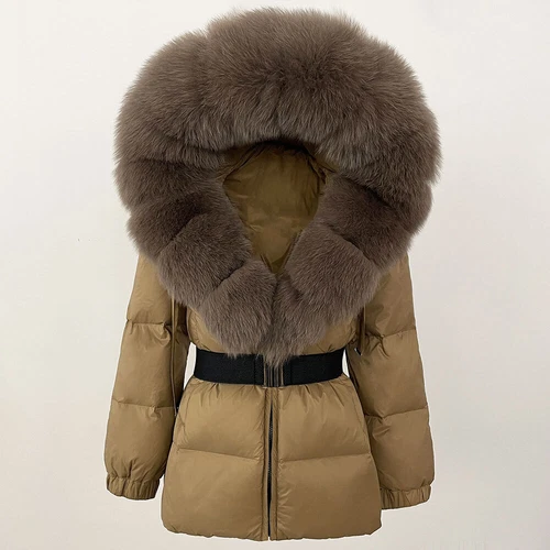 Winterjacke Damen echt Fuchspelz Kapuze dick warm weiß Entendaunenmantel - Bild 26 von 35