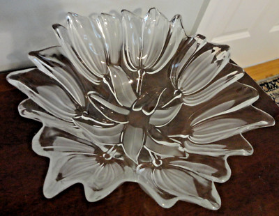 VINTAGE 1980'S MIKASA CRYSTAL GLASS TULIPS SATIN HOSTESS BOWL 12'' MAGE GERMANY