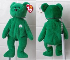 Ty Beanie Baby Erin The Irish Bear 1997 Retired Plush Toy Green w/3 Leaf Clover
