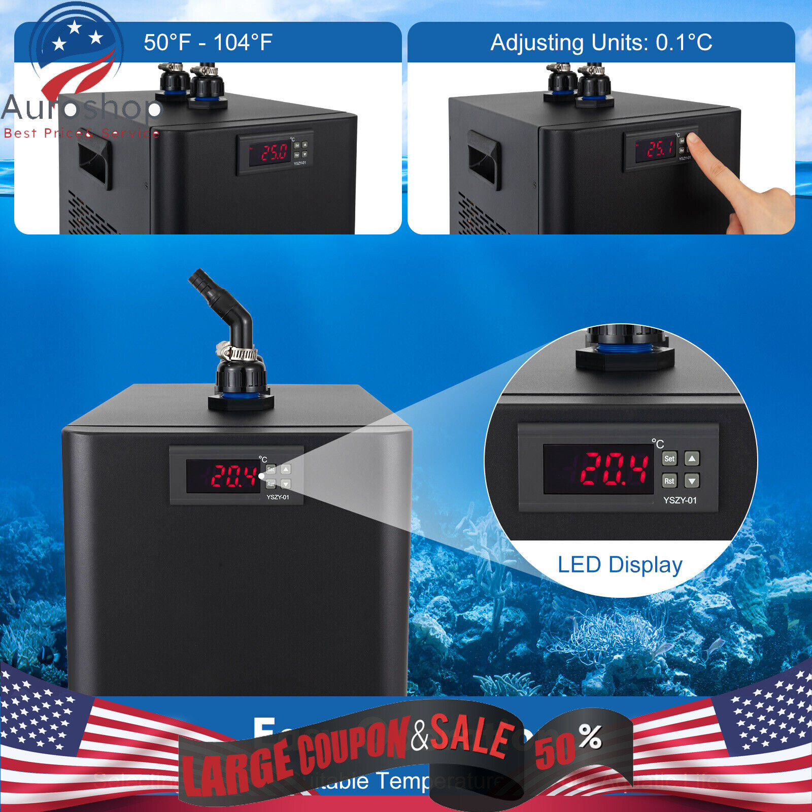 42 Gallon Aquarium Chiller 1/10HP Fish Tank Water Cooler For