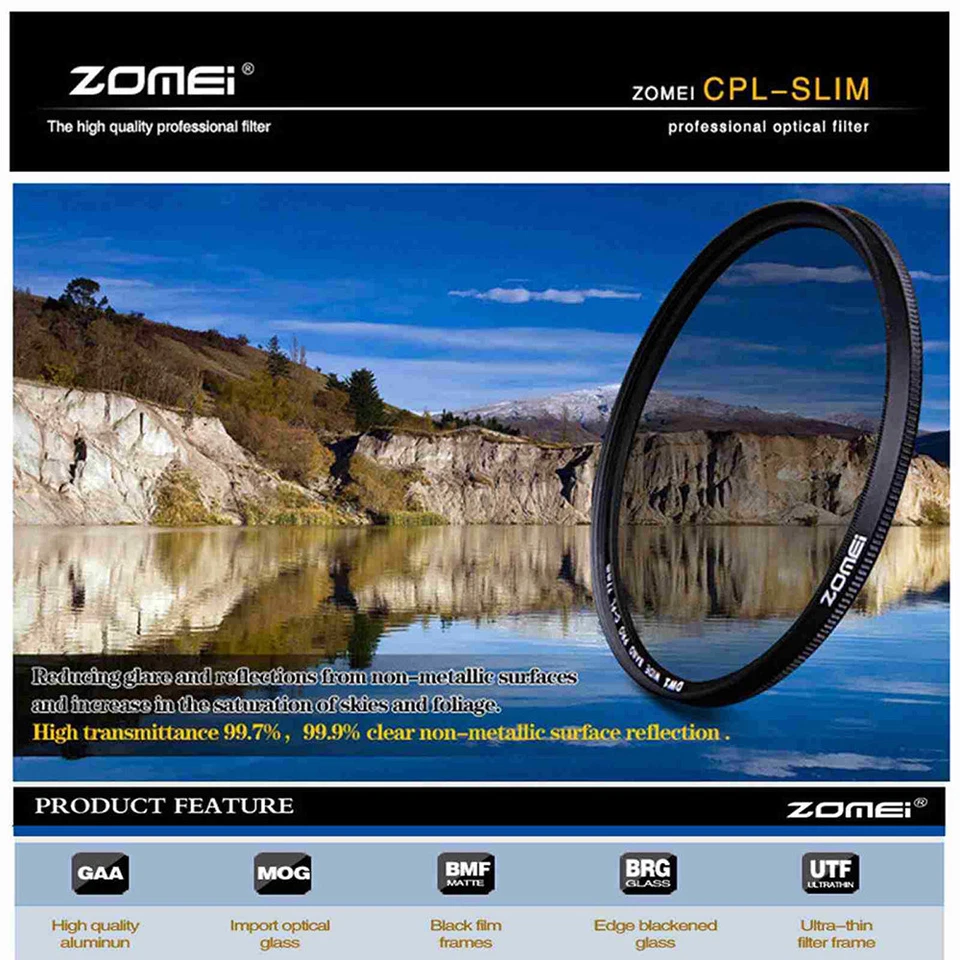 Ultra Slim CPL Circular Polarizing Camera Lens Filter 52/55/58/62/67/72/77/82mm - Image 2 of 4