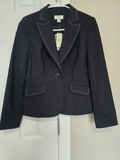 Womens Ann Taylor Loft Blazer Black W/White Stitch NWT Sz 2P Timeless Quiet Lux