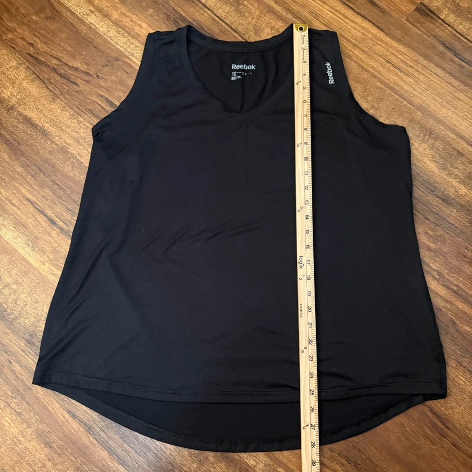 Camiseta sin mangas Reebok para mujer 1X negra rendimiento cuello en V entrenamiento Foto 3 de 4