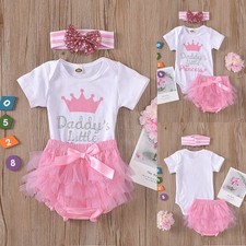Newborn Baby Girls Outfit Letter Romper Tutu Skirt Bodysuit Headband Set 3PCS