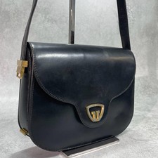 GUCCI Shoulder Bag Black Gold Hardware Leather Logo From Japan