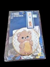 Vintage Vogart Crafts Embroidery Grow Chart Teddy with Heart Balloons 1989 8757G