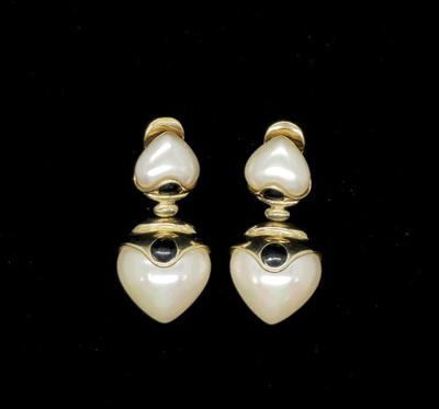 Vtg Signed Majorica Sterling Silver Gold Vermeil Heart Pierced Earrings