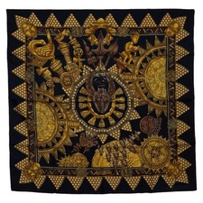 Hermes Carr  90 LOR DES CHEFS Gold of the Chefs Scarf Muffler Blac... GZl1715m