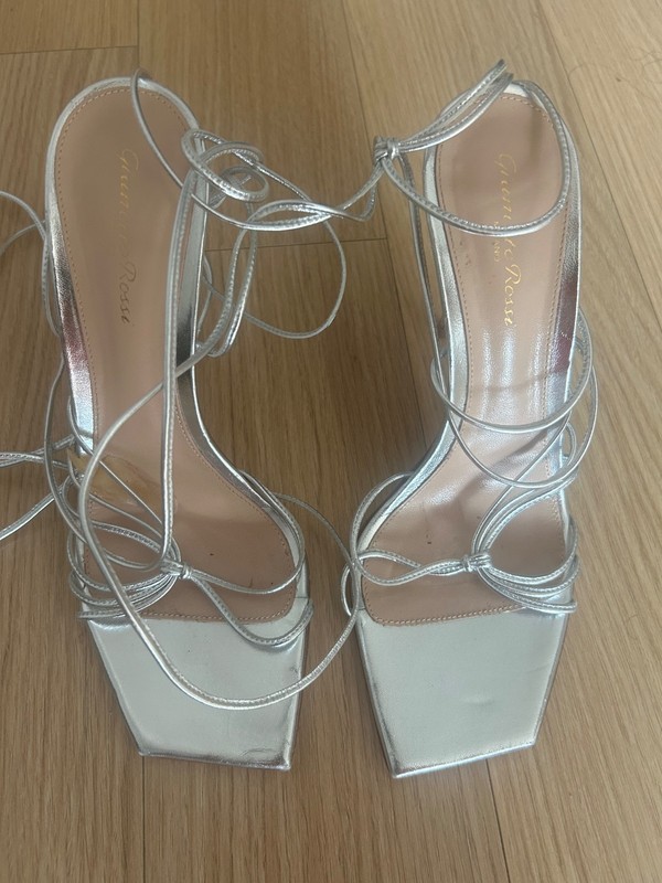 Gianvito Rossi Silver wrap heels, mint condition, size 9 EU 40