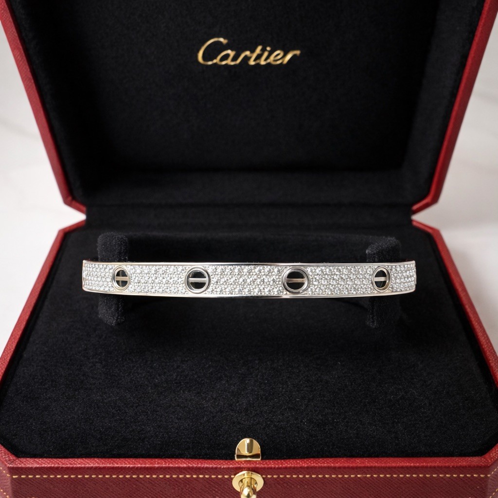Cartier Love Paved Ceramic Bracelet 18K White Gold 2.00Ctw Size 20