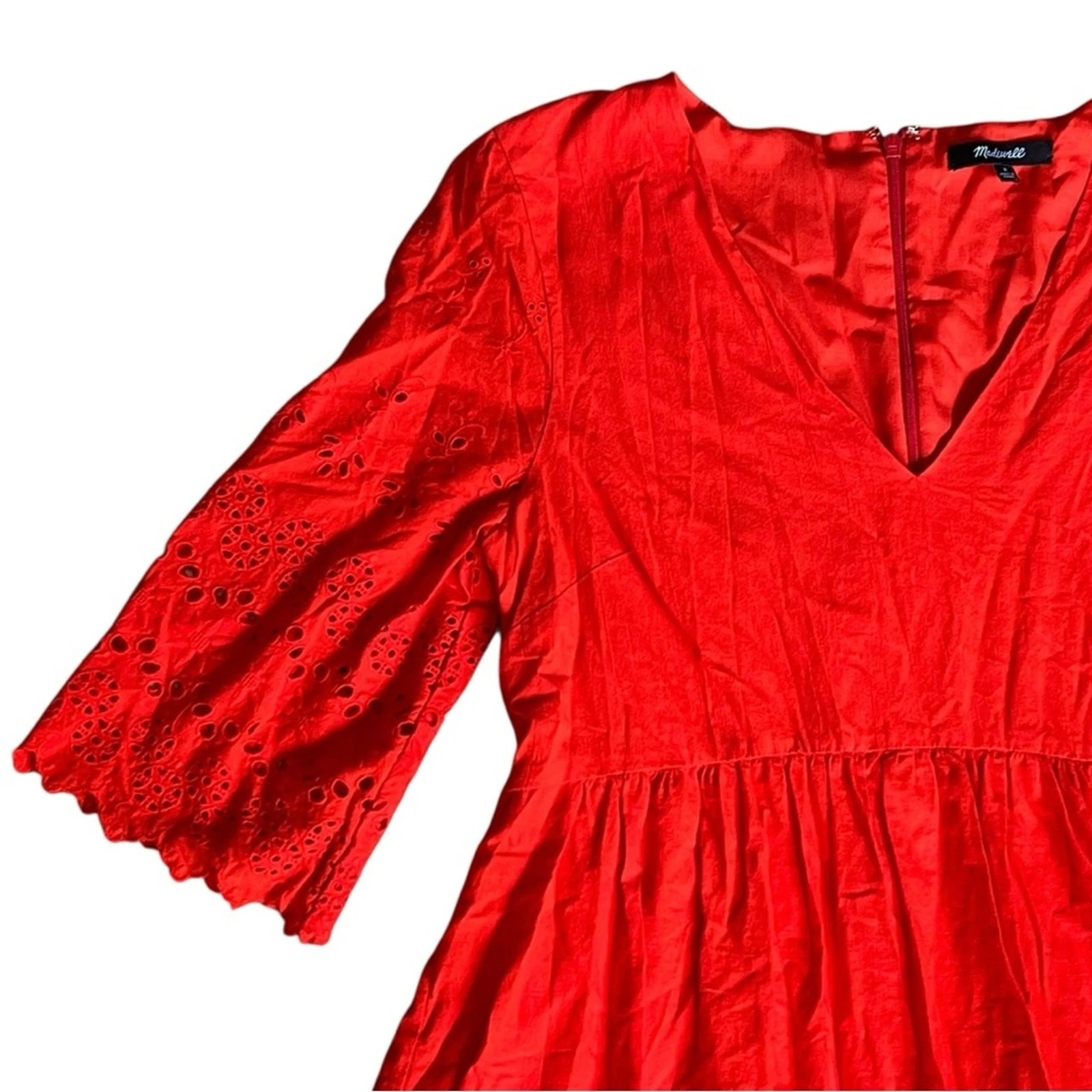 VALENTINO Abito donna Madewell taglia 8 rosso pizzo occhiello reticolo scollo a V mini manica 3 4