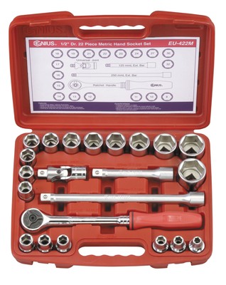 Genius Tools 22 Piece 1/2'' Dr. Metric Hand Socket Set - EU-422M