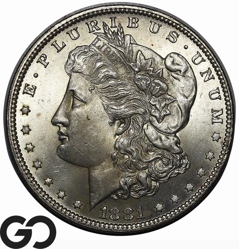 1881 Morgan Silver Dollar Coin, Solid Gem BU++, Frosty