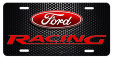 Ford Racing Inspired Art Red On Mesh Flat Aluminum Novelty License Tag Plate