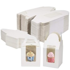 100 Pack White Single Cupcake Boxes, Kraft Individual Cupcake Container with ...