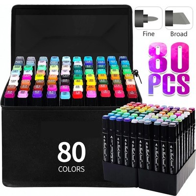 80 Farben Marker Pen, Permanent Marker Set Kunstler Sketch Marker Dual Tip Set