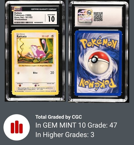 Rattata (Shadowless) graded CGC 10 for sale on eBay