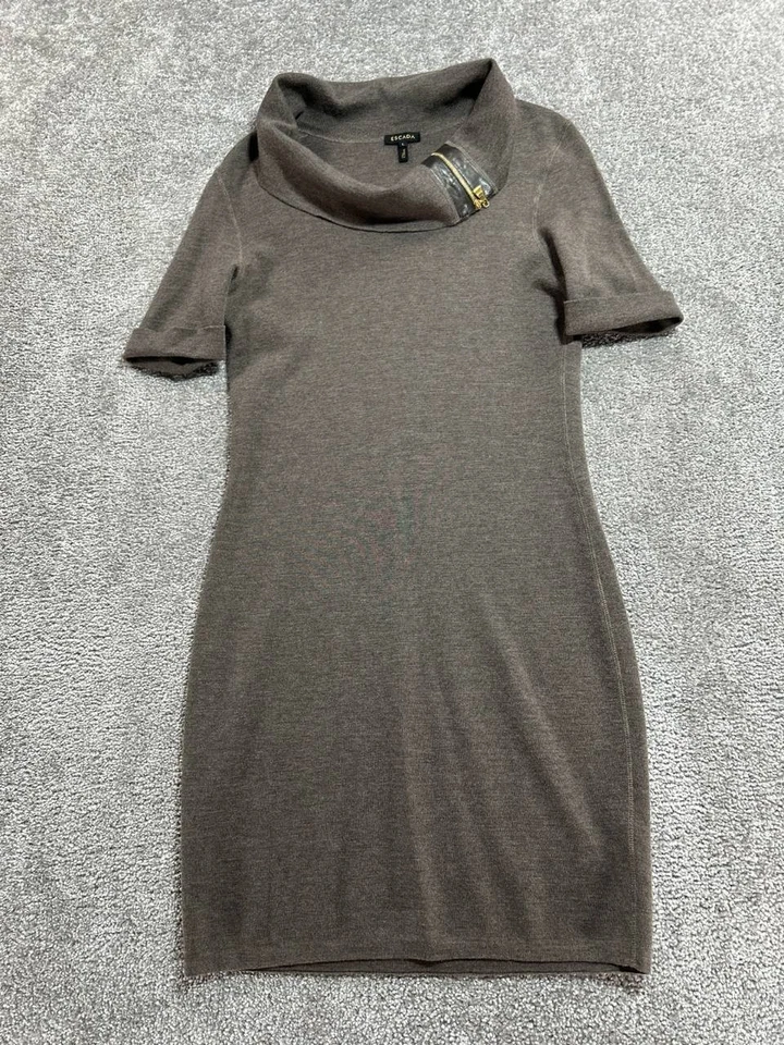 Vestido Suéter Escada Para Mujer Grande Gris Lana Tejido Puño Enrollado Capucha Cuello Invierno Foto 2 de 4