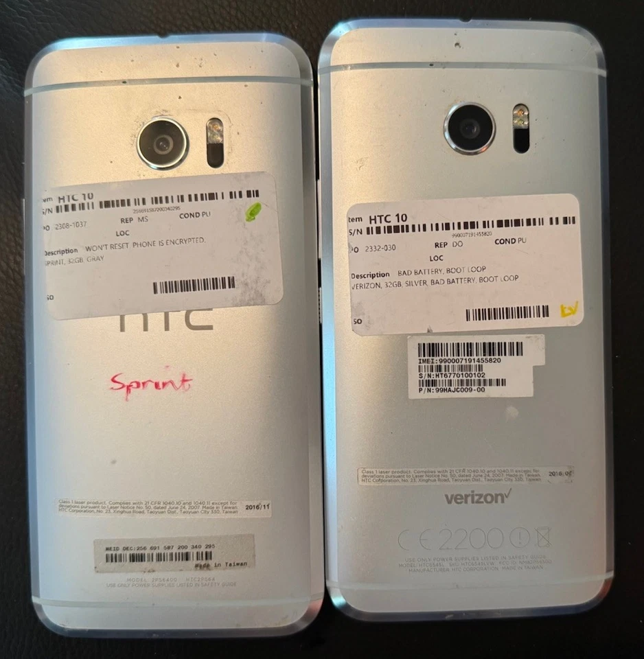 Lot of 2 [BROKEN] HTC 10 32GB Silver (Verizon & Sprint) Good Used Issues - Image 2 of 4