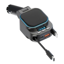 Retractable 96W Car Charger with Bluetooth 5.3 FM Transmitter for High BLACK