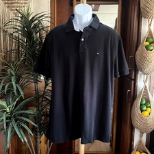 Tommy Hilfiger Black Polo Shirt Mens XL Flag Logo 100 Cotton Short Sleeve