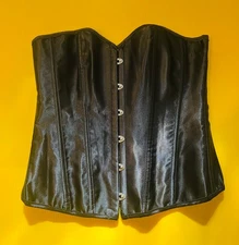 Goth Black Satin Corset sz/XL Ribbon/Clip closures