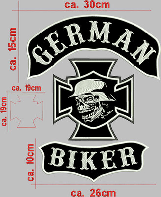 GERMAN BIKER  Rückenpatch Aufnäher oder mit  Wunschtext ,dreiteilig