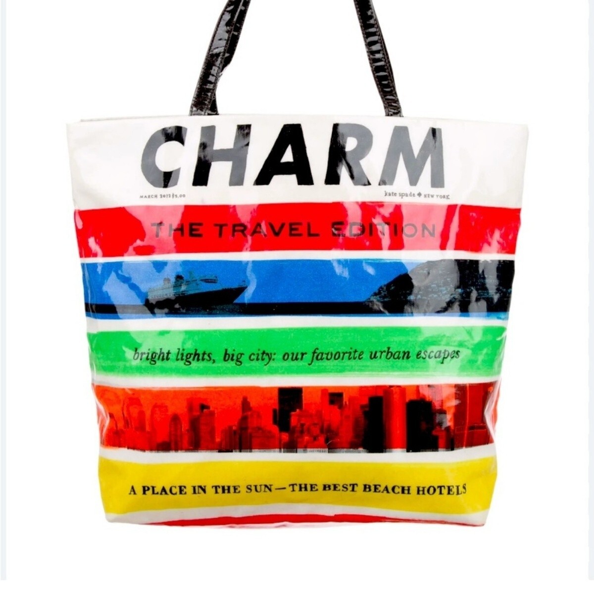 Vintage Kate Spade Charm Travel Magazine Vinyl Tote Bag RARE View 2