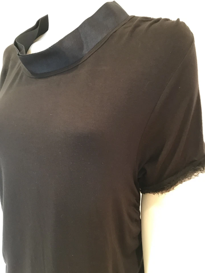 LANVIN Top $650 Black Stretch Blue Collar Trim Long T-shirt Sz M - Image 4 of 4