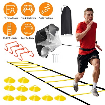 Ladder Speed Training Equipment Includes 5 Speed Hurdles Agility Speed Ladder