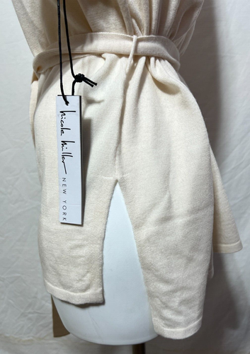 Nicole Miller Women Cream Long Belted XL Sweater Extra Fine Merino Wool New NWT - Picture 5 of 8