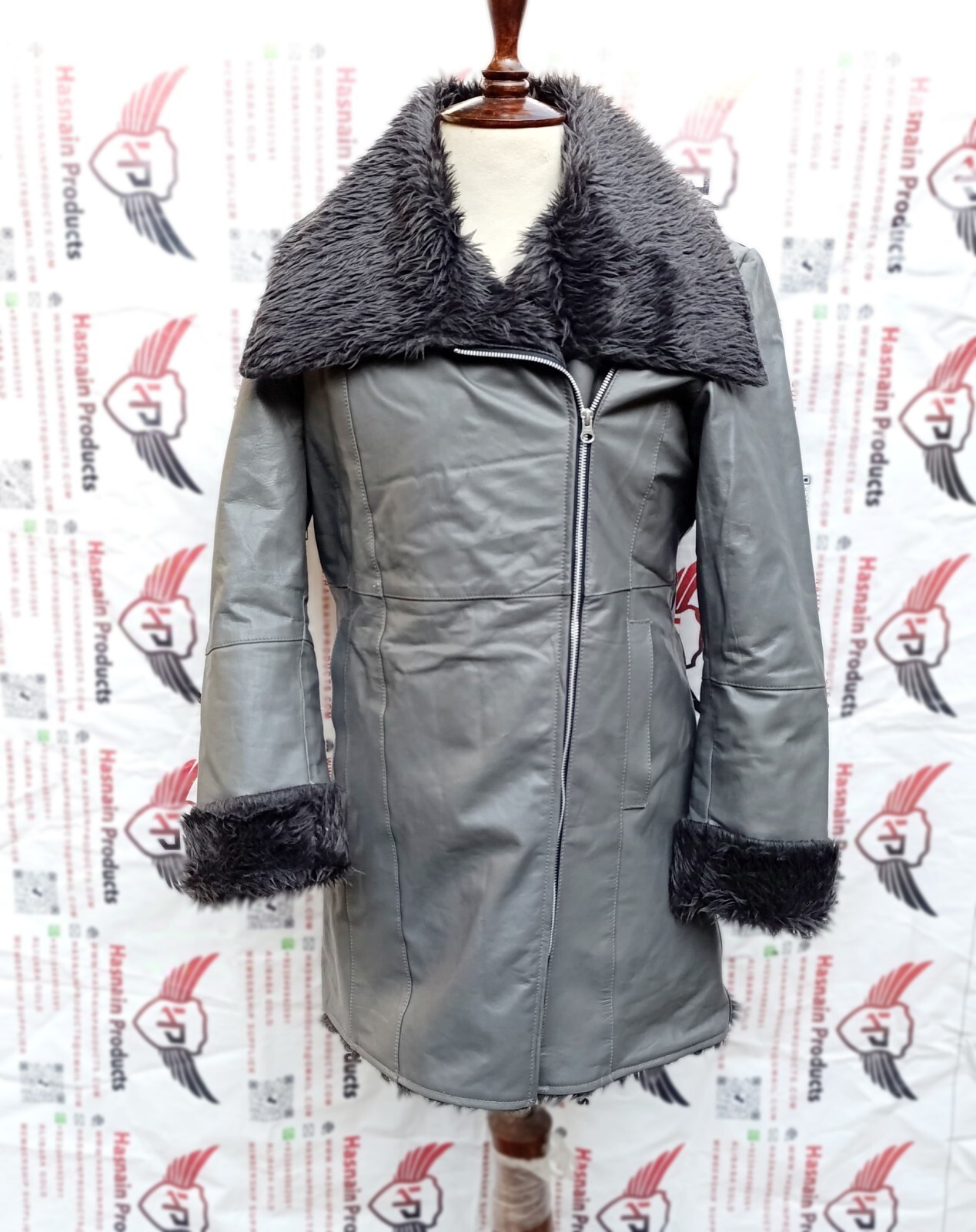 ALTRA Cappotto lungo donna vera pelle colore grigio fodera pelliccia sintetica miglior regalo per moglie