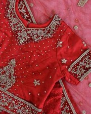 Red 3 Piece Bridal Peplum Lehenga Dupatta Traditional Ceremonial Size 12-14