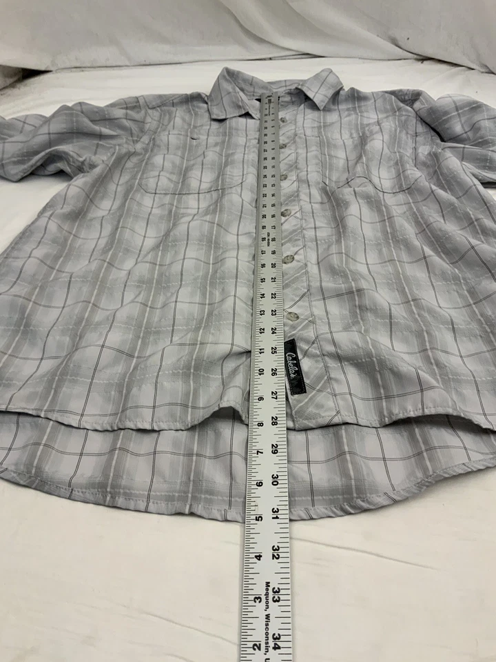 Cabelas Shirt L Gray Plaid Polyester Nylon Button-up Long Sleeve YGI X1-23 - Image 4 of 4