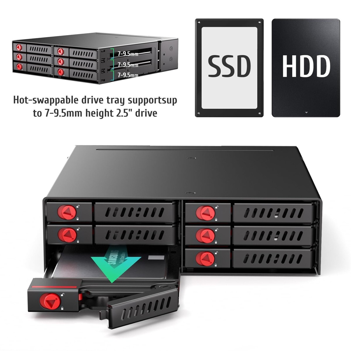 6 Bay SATA HDD & SSD Hot Swap Cage, 6 Bay Hard Drive Dock for 5.25