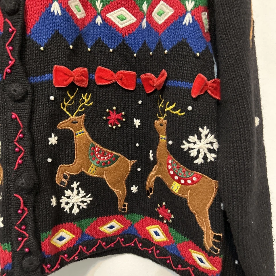 Hampshire Studio Feo Navidad Cárdigan Suéter Para Mujer Grande Negro Foto 2 de 4