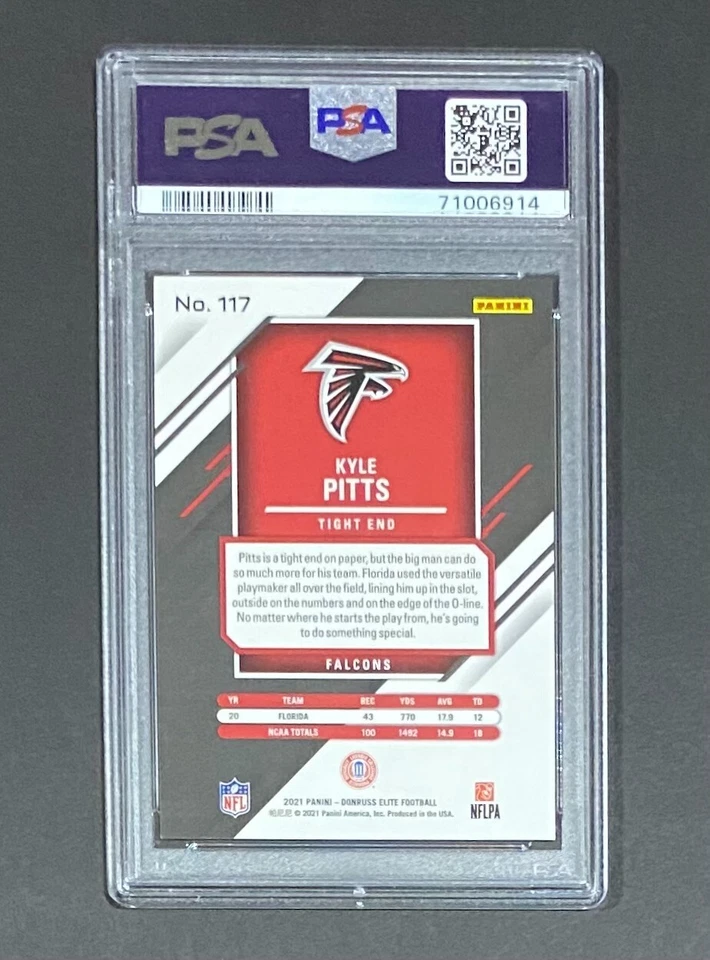 2021 DONRUSS ELITE KYLE PITTS ROOKIE CARD PINK PARALLEL SP #117 RC PSA 10 POP 1 - Image 4 of 4