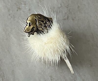 Vintage West Germany Signed Gold Tone White Faux(?) Fur Dog Brooch Pin